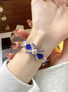 SL013•时尚潮流扇形蝴蝶结串珠手链戒指套装（材料包&成品）