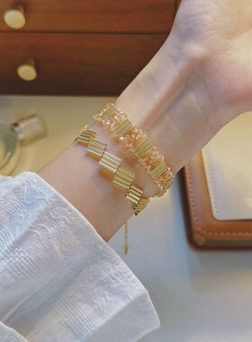 SL155•法式精致金粉水蜜桃串珠手链纯手工手链（材料包&成品）