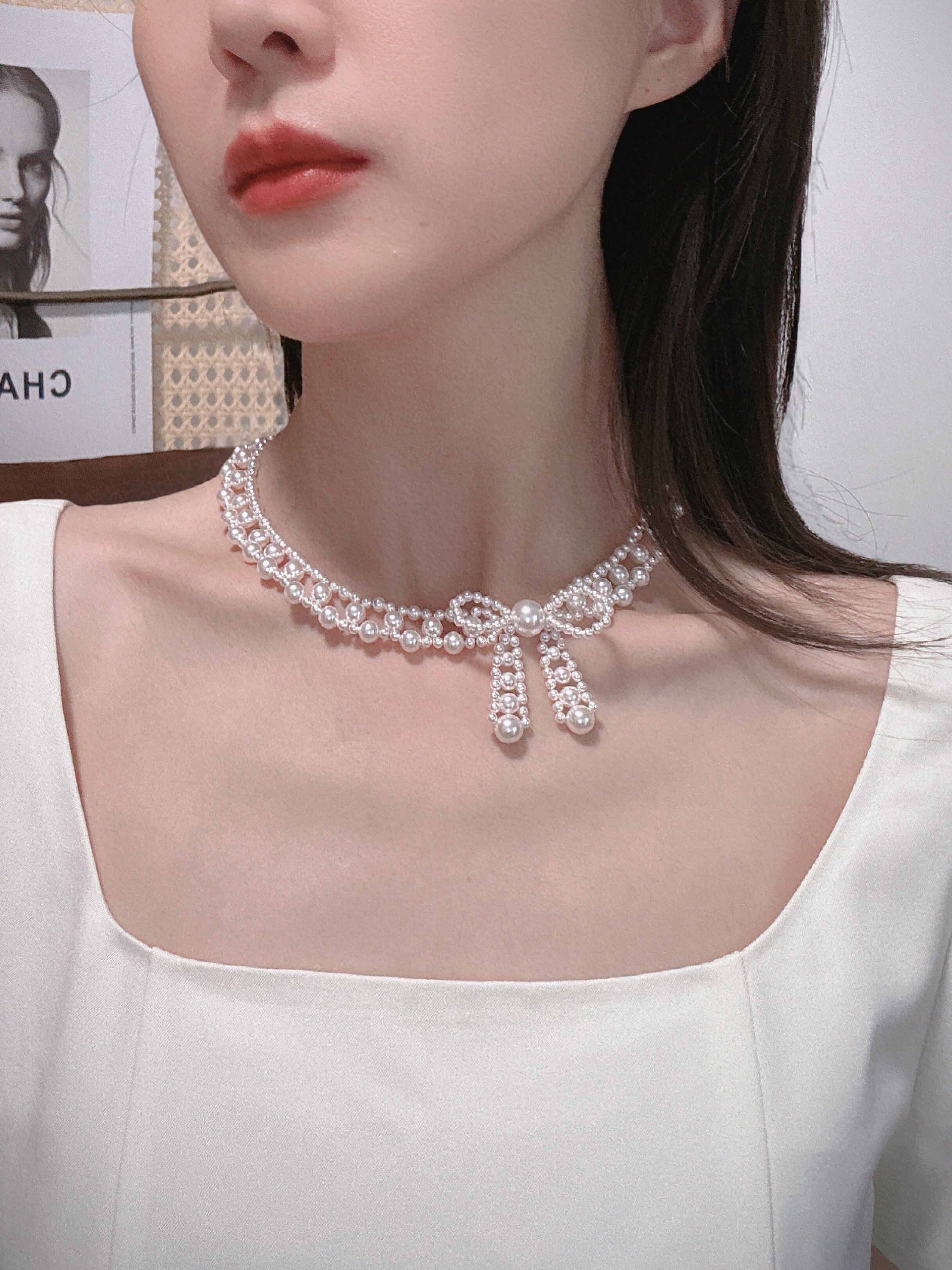 XL030•小众设计法式精致施家珍珠串珠颈链（材料包&成品）