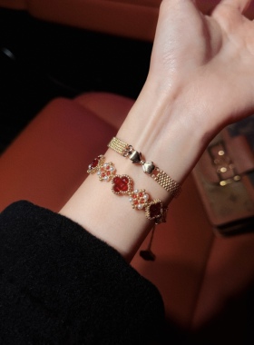 SL177•复古轻奢风红色四叶草串珠手链（材料包&成品）