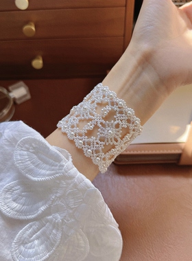 SL012•梦幻温柔蕾丝风珍珠串珠手链（材料包&成品）