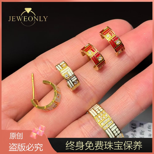 Jeweonly珠宝-传福5g官方黄金耳钉足金999配证书支持复检免费保养