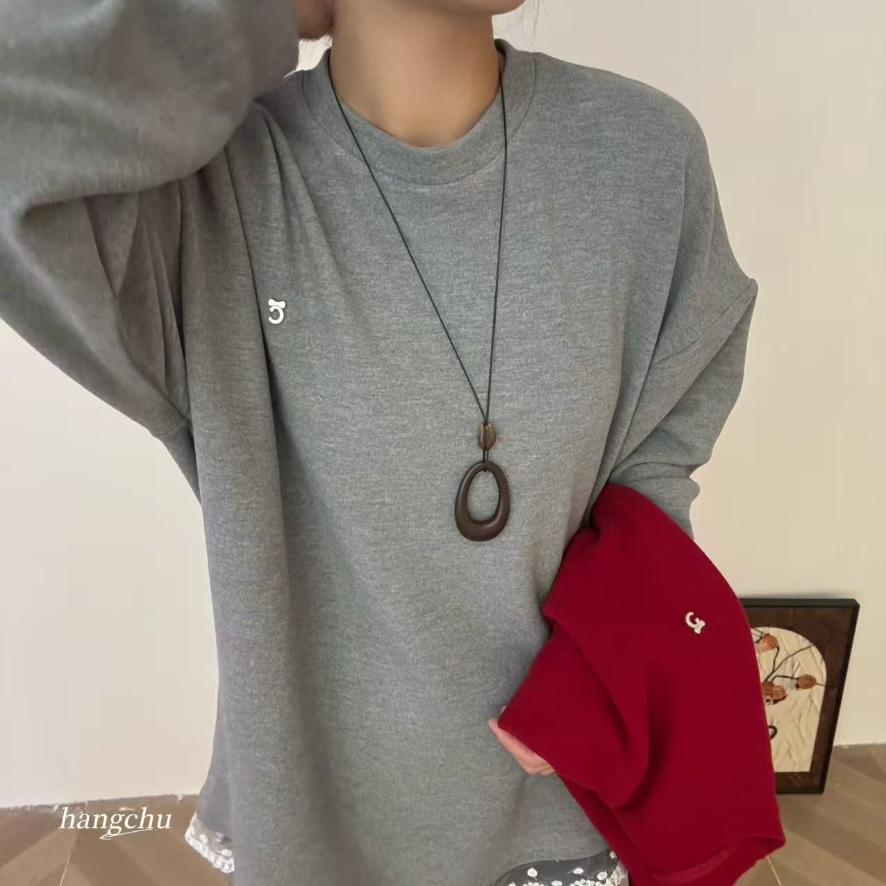 T恤欧洲站2025冬新款宽松加绒大版T恤上衣长袖T恤00615#