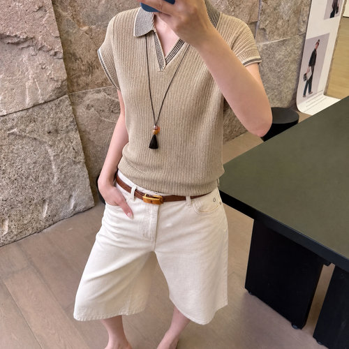 26夏上新拼色翻领设计百搭针织衫(配挂件)NT2952