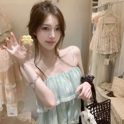 古早甜妹层次感蓬蓬边吊带小衫28108