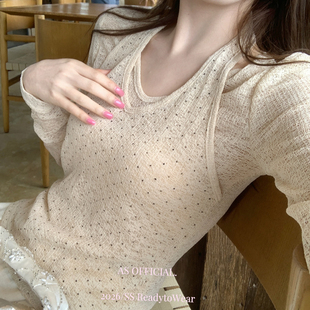 26年早春氛围感小众设计感挂脖假两件小衫 26326