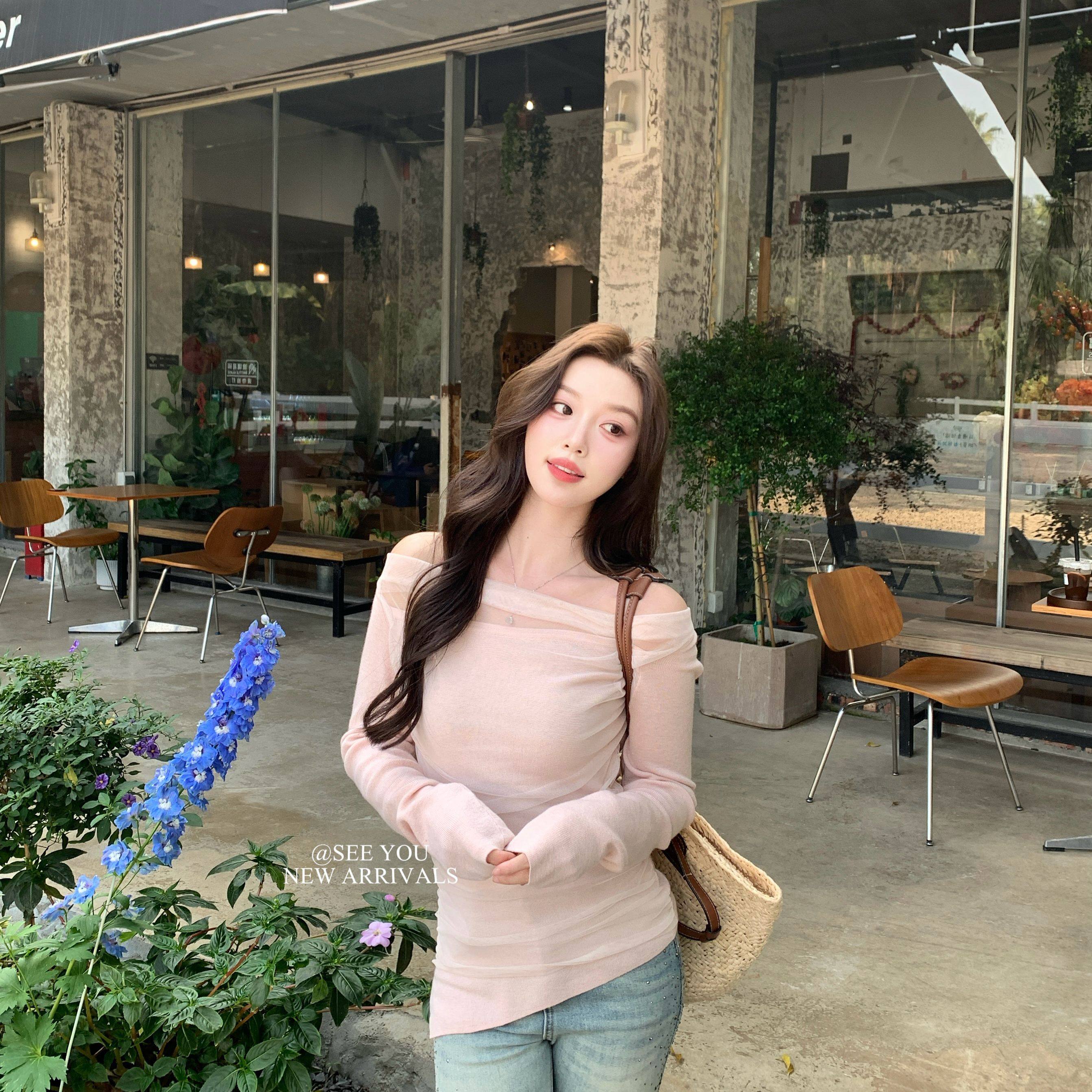 温柔浪漫网纱褶皱拼接简约上衣针织衫C2626LC2626,女装/女士精品,毛针织衫,淘宝优惠券,粉丝福利购,淘宝优惠卷