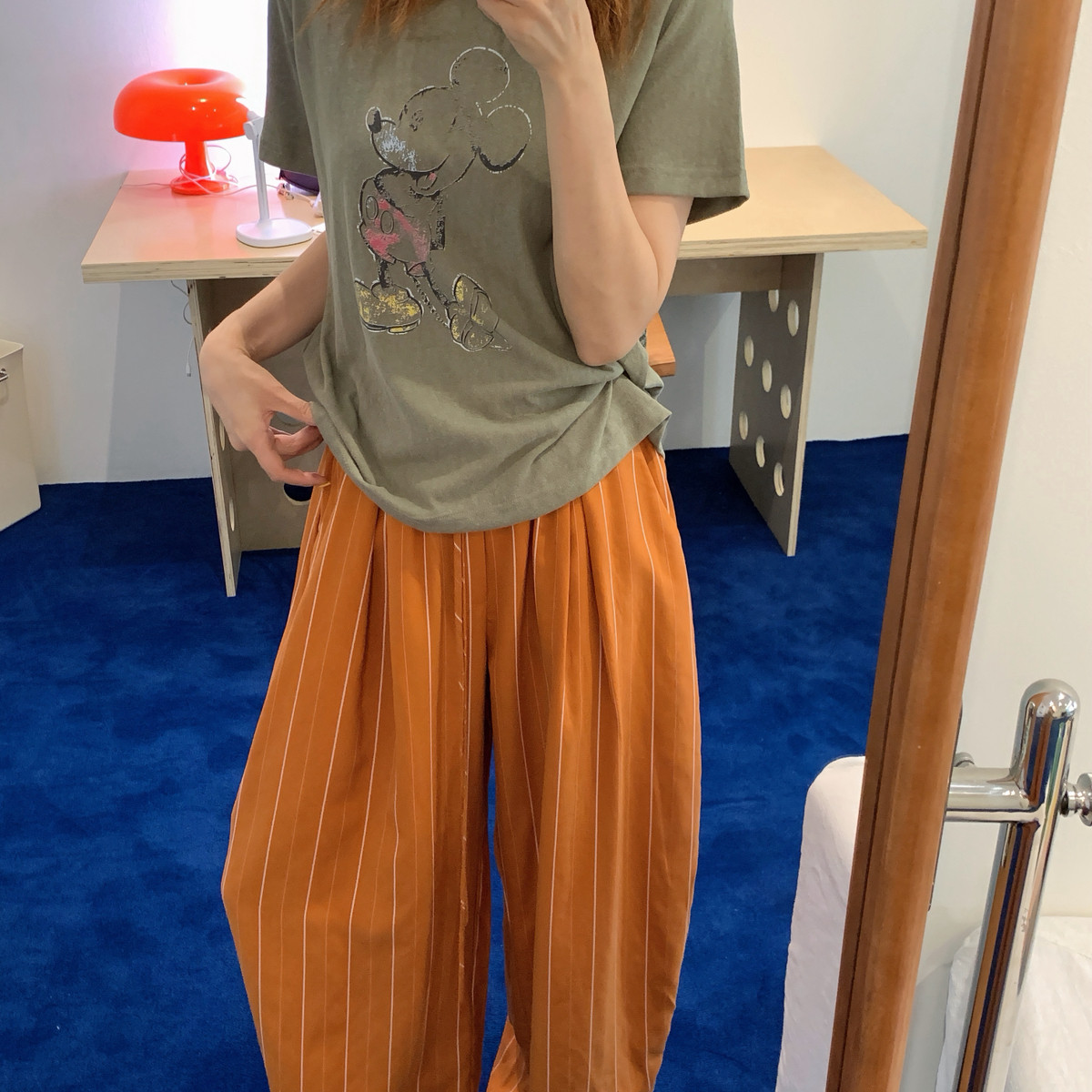 夏日橘子汽水撞色条纹设计松紧腰休闲裤VC90259