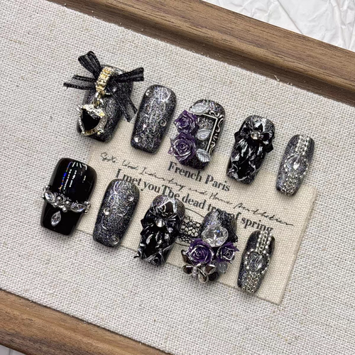 纯手工暗黑显白短梯穿戴甲中杏仁