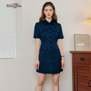 女士连衣裙 收腰短袖 韩版 短裙子POLO领修身 a字ol气质显瘦 新款 夏季