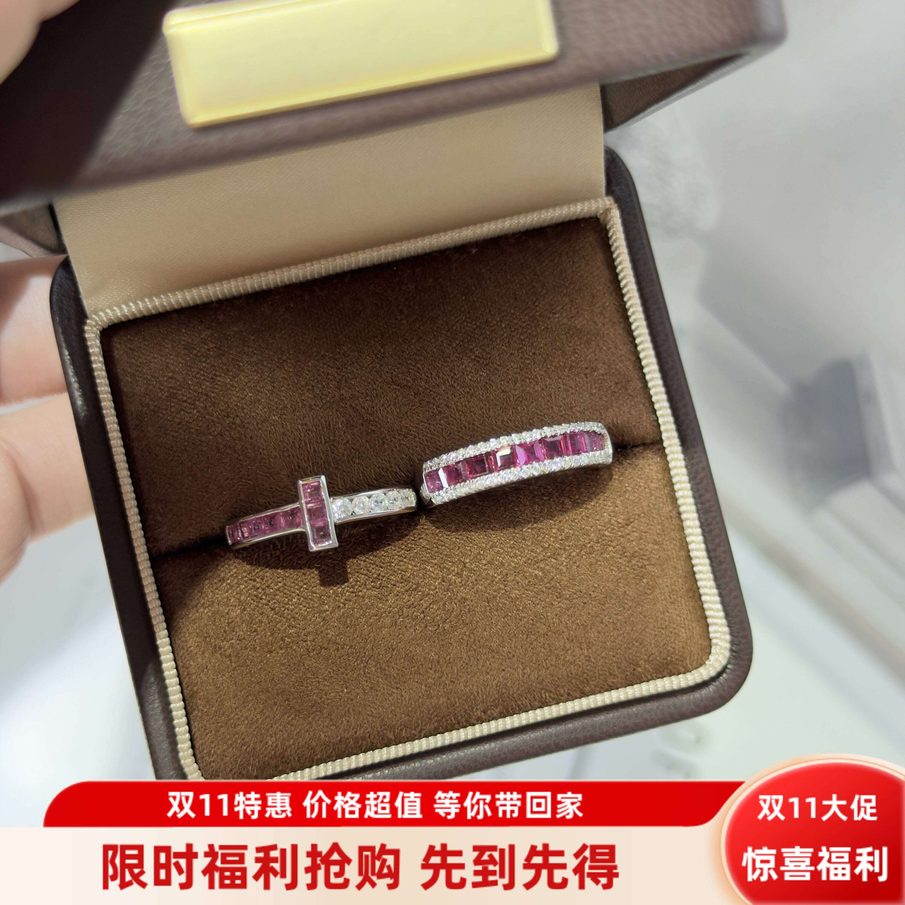 多款S925银镀K金红宝石戒指吊坠女复古个性开口可调节送生日礼物