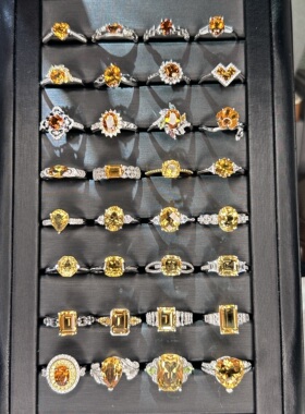 焦糖黄水晶S925银开口可调女戒