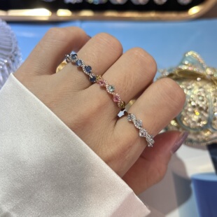 天然碧玺红宝石戒指女款S925纯银镶嵌时尚轻奢百搭排戒送礼物饰品