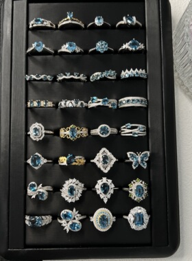 天然伦敦蓝托帕S925银皇冠戒指女