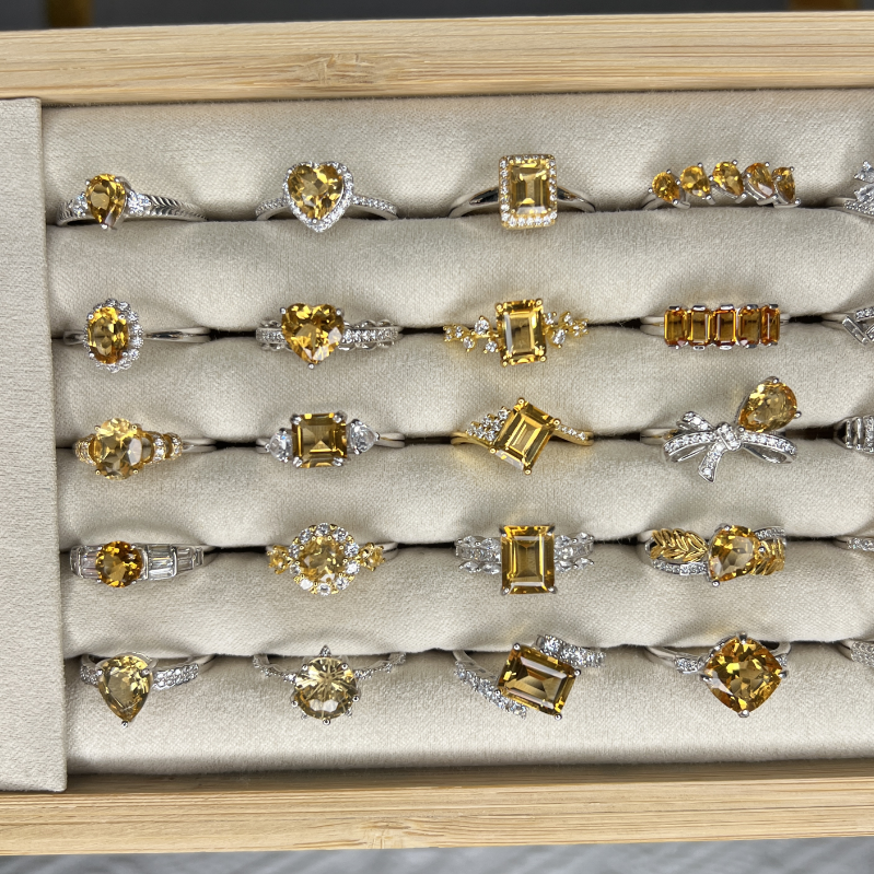 天然黄水晶戒指S925银时尚通勤女