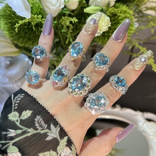 天然托帕石紫水晶戒指女S925银镶嵌轻奢高级感大克拉宴会礼物饰品