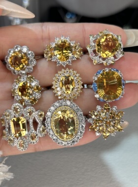 黄水晶戒指银开口可调节送礼物女