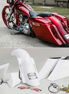 黑金定制哈雷改装14后进口旅行滑翔路王拖尾加长后边箱bagger套件