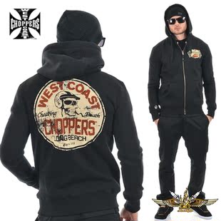 黑金定制 WEST COAST CHOPPERS美国哈雷机车服饰男士连帽卫衣外套