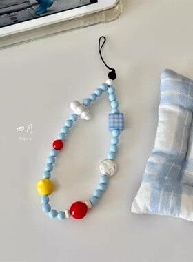 原创自制云朵方格手机挂绳ccd相机配饰u盘挂件挂饰清新短款链新款