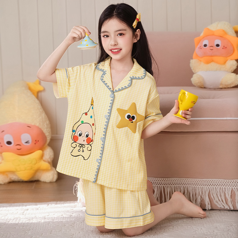 星星人睡衣女大童短袖高端纯棉
