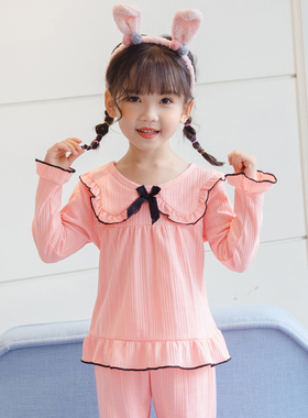 女童睡衣春秋天长袖公主纯棉2025母女装娃娃领中大童小女孩家居服