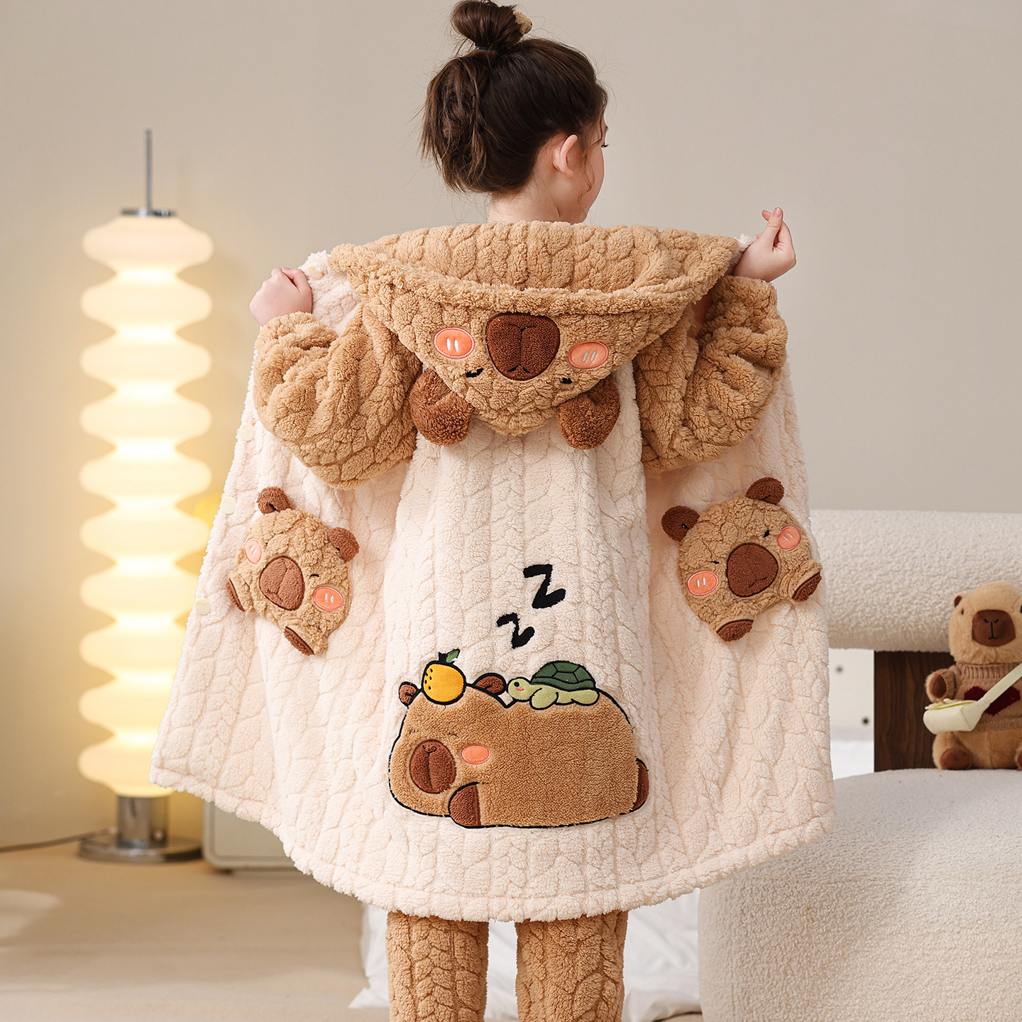 女大童睡衣可爱卡皮巴拉冬季加厚