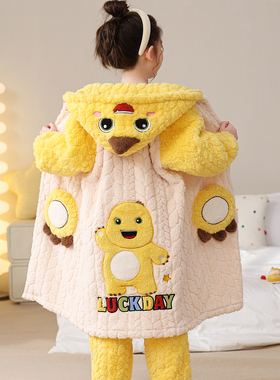 儿童睡衣冬季女孩可爱小奶龙2025冬季加厚高端珊瑚绒母女装家居服