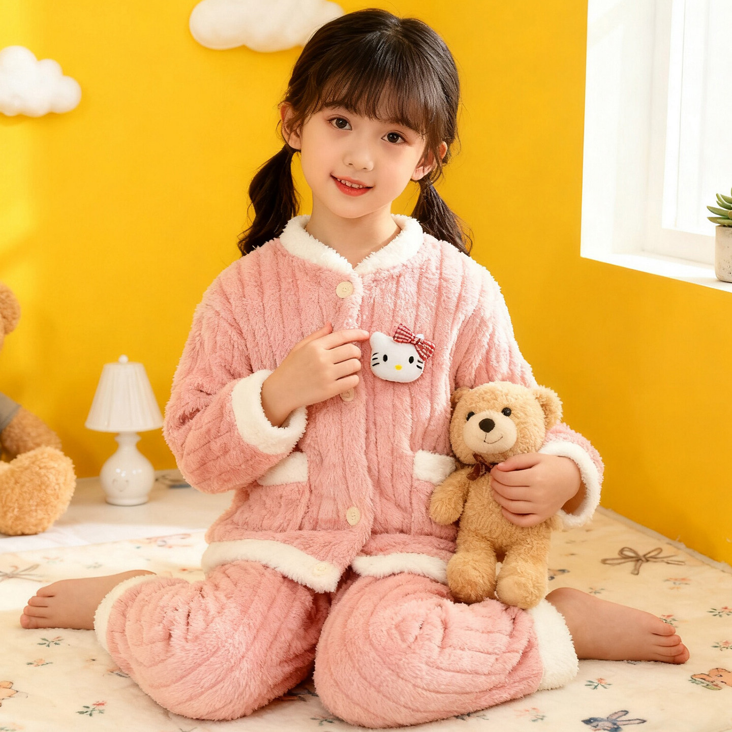 睡衣儿童女孩2026冬天高端珊瑚绒保暖母女装大童法兰毛绒家居套装