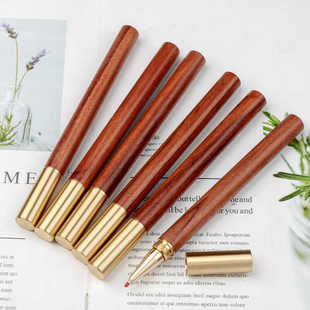 批发刻字实木檀木商务黄铜笔代发中性笔签字笔定制企业logo礼品笔