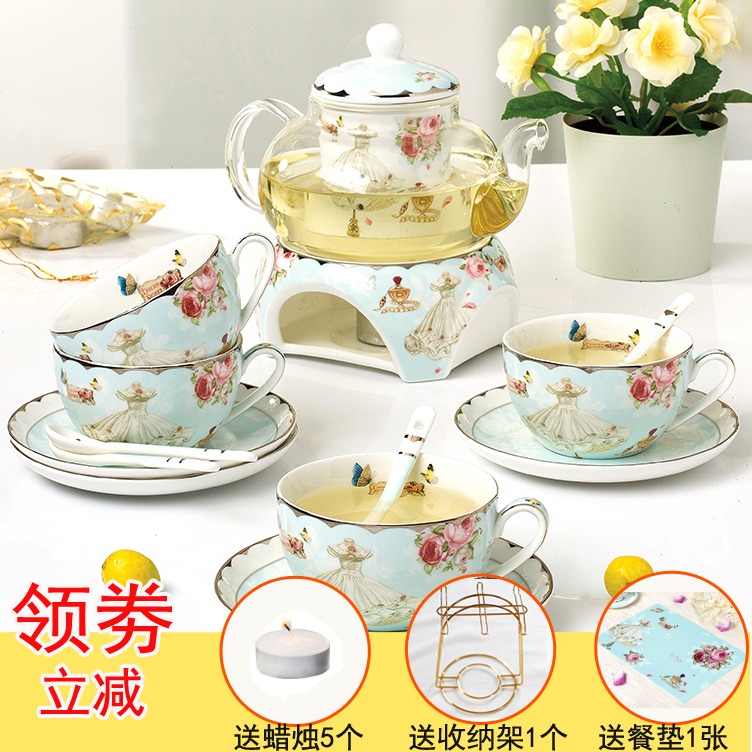 花茶壶套装蜡烛加热陶瓷耐高温玻璃茶壶欧式下午茶水果花茶茶具