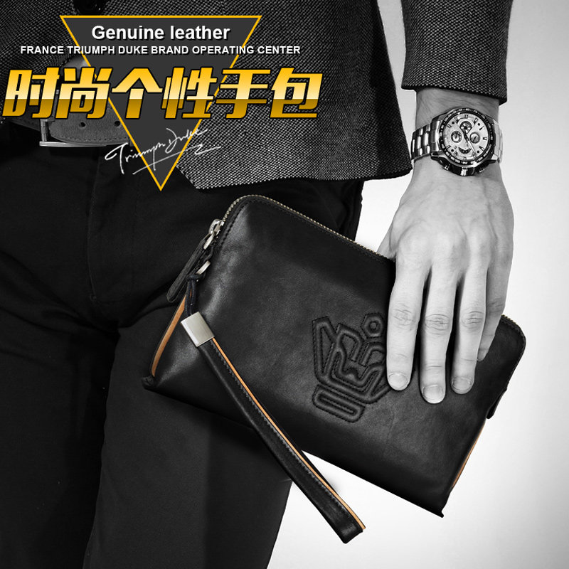 凯爵男士手包2019新款潮牌真皮手抓夹包大容量个性拼接休闲手拿包