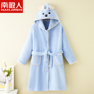 南极人儿童浴袍男童速干游泳浴衣女童珊瑚绒斗篷连帽睡袍四季通用