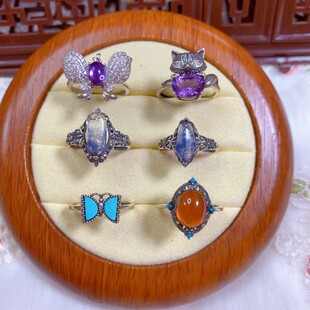 925银镶嵌戒指批发价 复古造型设计超七舒俱来青金石绿松淡水珍珠