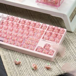 草莓心跳双拼透光键帽原厂PBT热升华PC透明机械键盘帽维咖NUT108