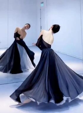 720度千千阙歌古典舞黑白双层中国风雪纺大摆裙新款人世间舞蹈服