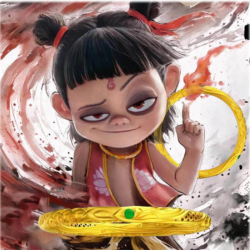 古法黄金包银手镯哪吒魔童降世乾坤圈纯实心仿真结婚镯子送女友