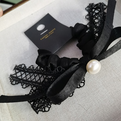 复古黑色蕾丝飘带蝴蝶结发绳女2025新款法式轻奢小众发圈