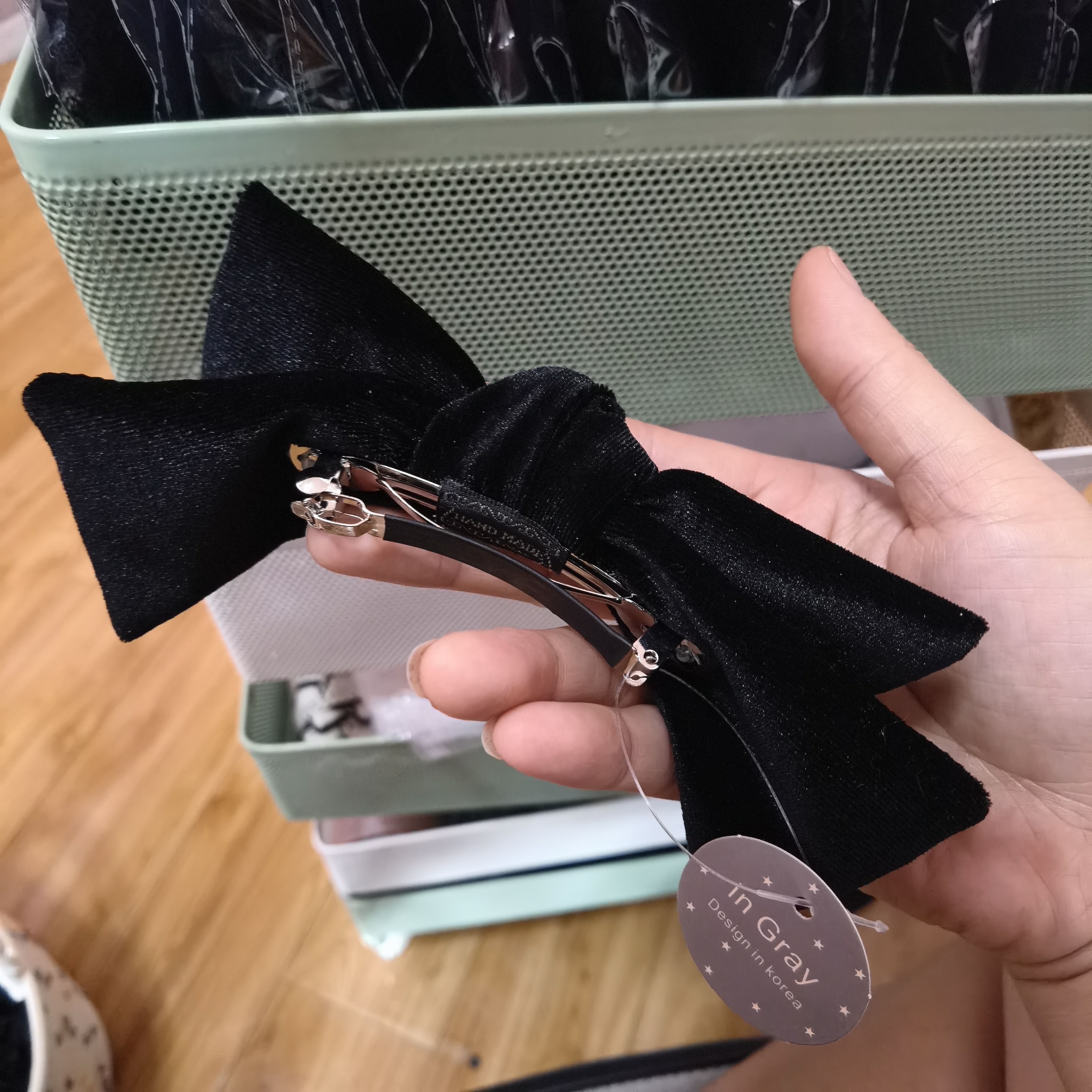 Dolan韩国进口 洋气百搭丝绒黑色蝴蝶结发夹长夹马尾夹露思同款