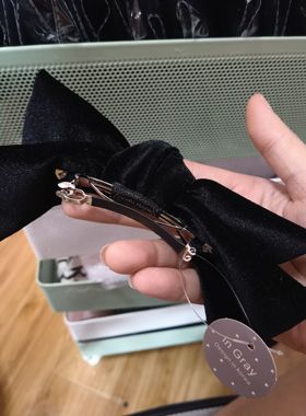 Dolan韩国进口 洋气百搭丝绒黑色蝴蝶结发夹长夹马尾夹露思同款