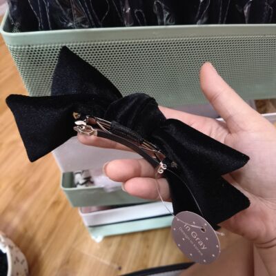 Dolan韩国进口 洋气百搭丝绒黑色蝴蝶结发夹长夹马尾夹露思同款
