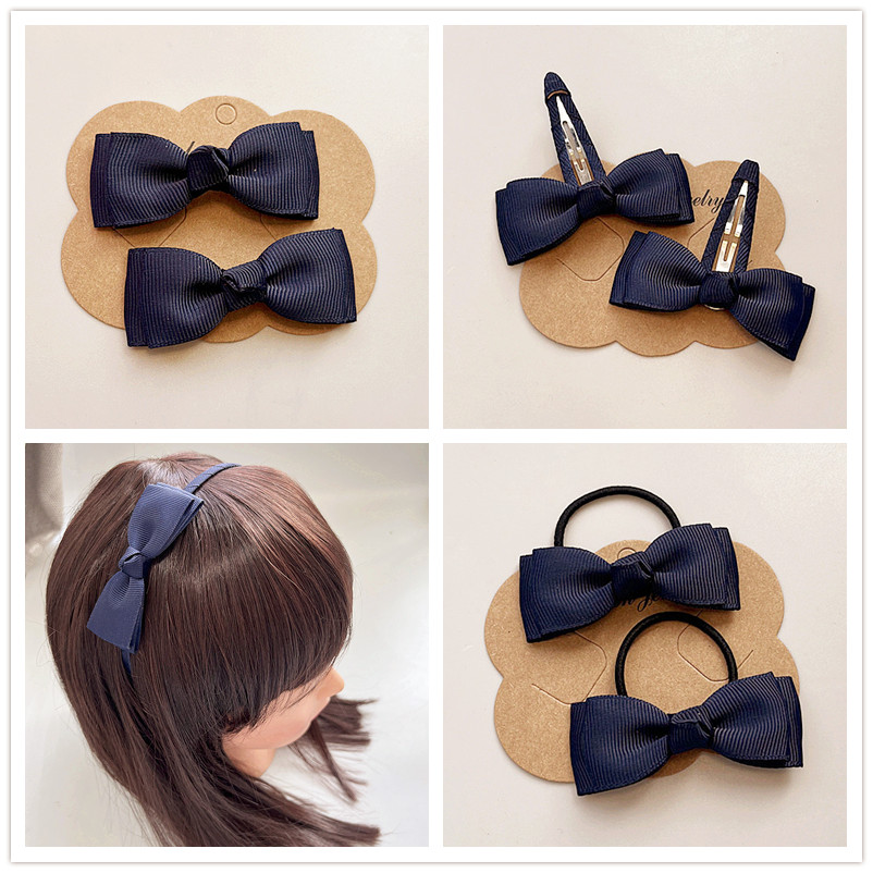 藏青儿童蝴蝶结发饰套装深蓝色