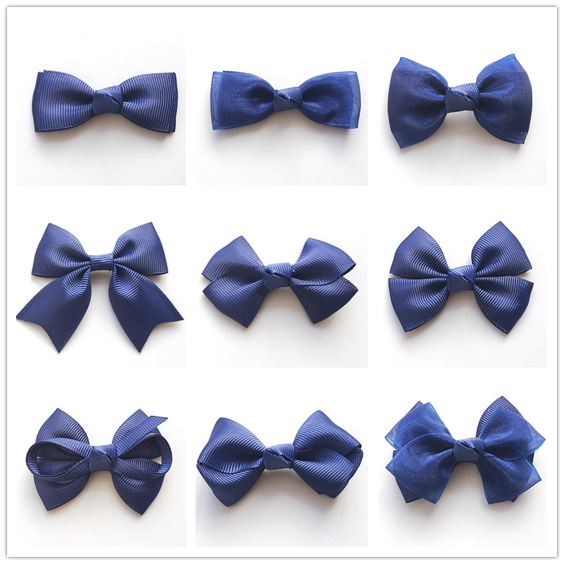 新款小女孩可爱藏青色蝴蝶结发夹女童雪纱发卡深蓝色宝宝边夹顶夹