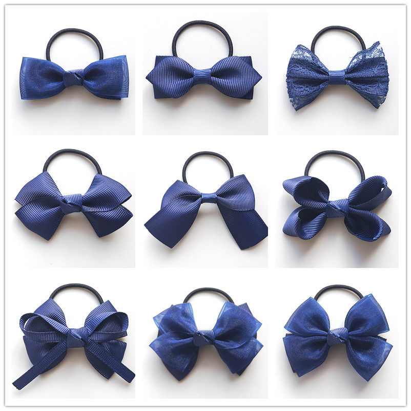 女童藏青深蓝发饰品小女孩可爱蝴蝶结雪纱发绳宝宝不伤发发圈头花