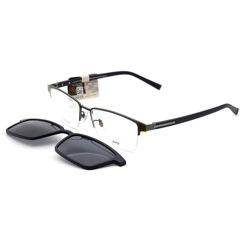 真品JEEP吉普磁吸套镜 男士半框纯钛眼镜框带偏光太阳镜夹片T7099