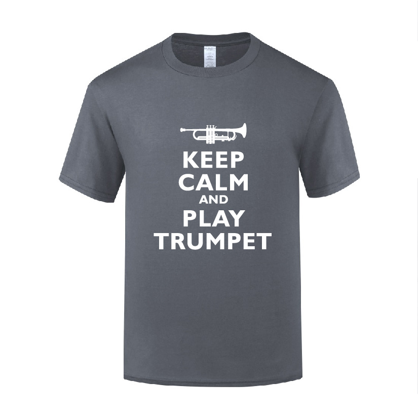 新款短袖棉T恤男宽松 Keep Calm and Play Trumpet音乐家喇叭手