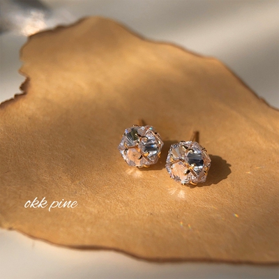 okk pine 陷入我们的热恋刘浩存同款耳钉轻奢立体多面锆石耳饰女