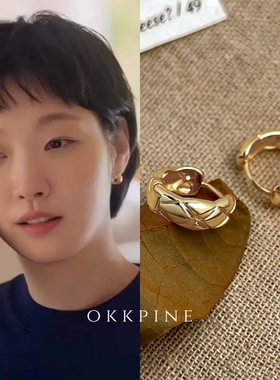 okk pine 日常通勤耳圈菱纹小金圈耳扣柔美的细胞金高银同款耳环