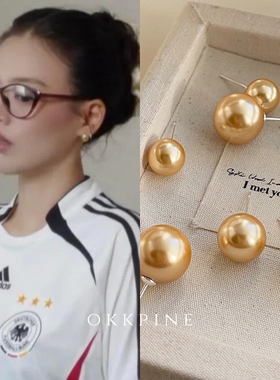 okk pine 暖金暮光 轻奢香槟色圆珠耳钉温柔风小众马思纯同款耳环