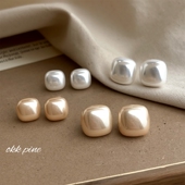 高级立体方形几何面包珍珠耳钉许我耀眼赵露思同款 okk pine 耳环